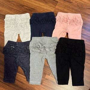 0-3 Months - 6 pairs ruffle butt leggings